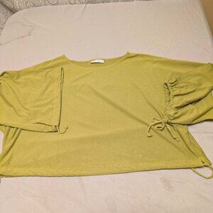 Bryn Walker Cropped Green Dolman Sleeve Top Medium Adjustable Waist Lagenlook